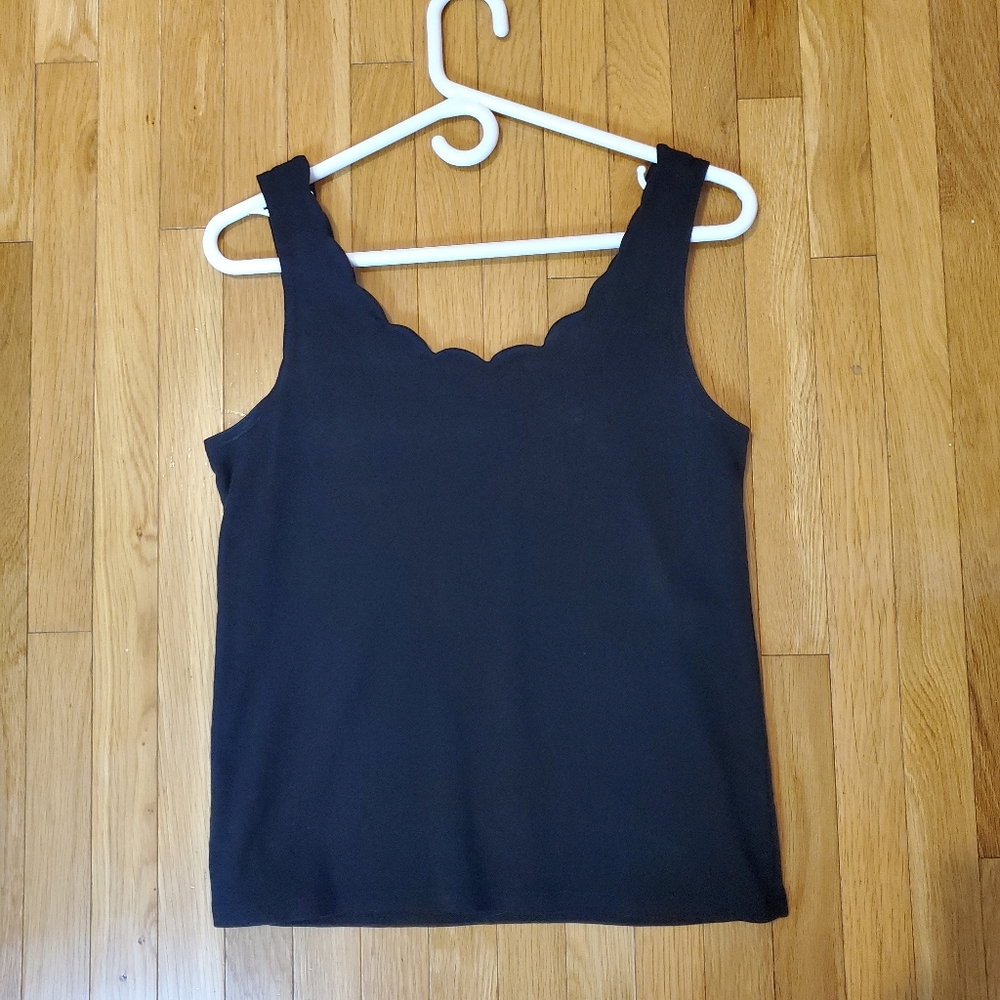 J Crew scalloped collar black tank top cotton blouse medium M
